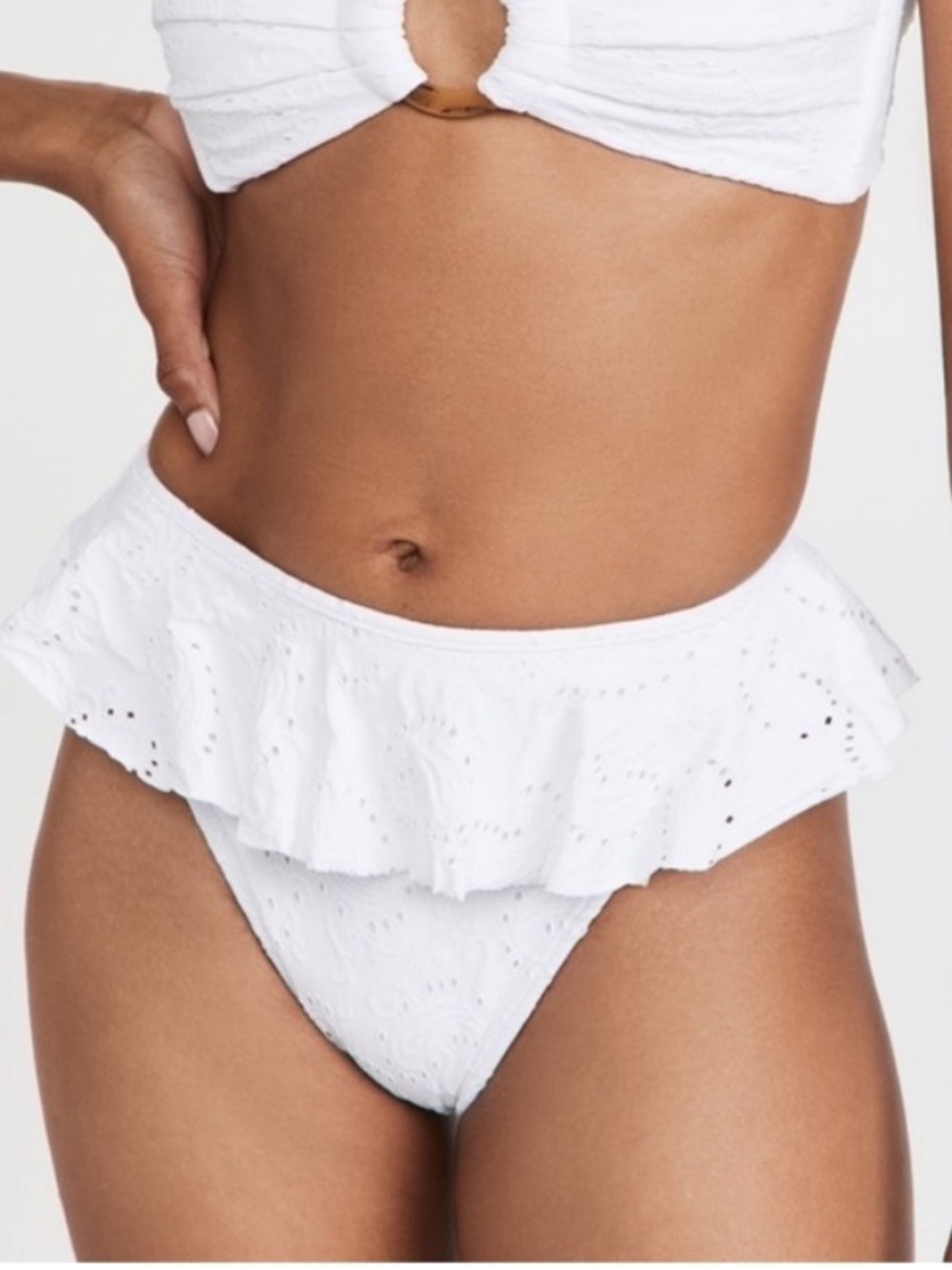 Montce White Eyelet Tamarindo Ruffle Bikini Bottom XS